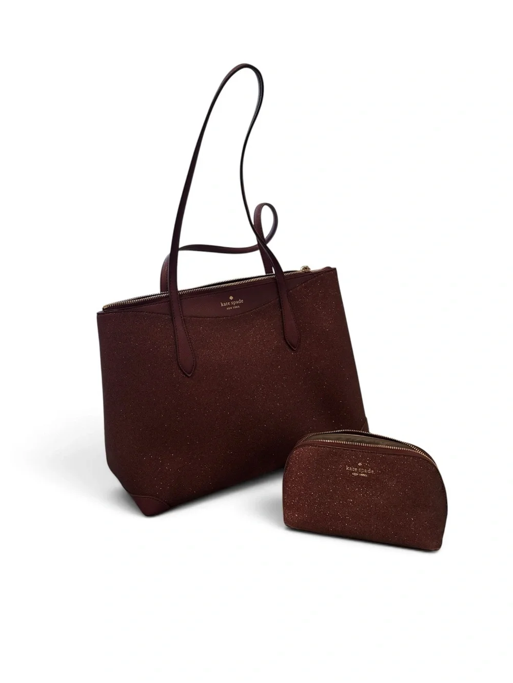 kate spade Sparkle Tote and Pouch Set in Burgundy